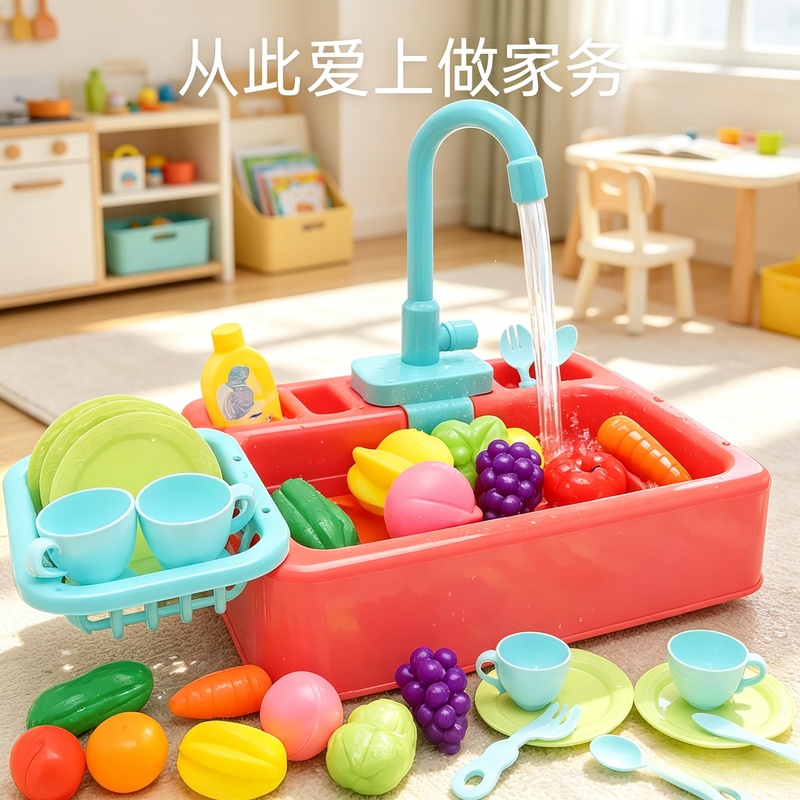 Kids Outdoor Kitchen Accessories - ชุดอ่างล้างจานพลาสติกของเล่นในครัว ชุดจำลองการทำงานบ้านสำหรับเด็ก ของเล่นเสริมพัฒนาการสำหรับเด็กเล็ก