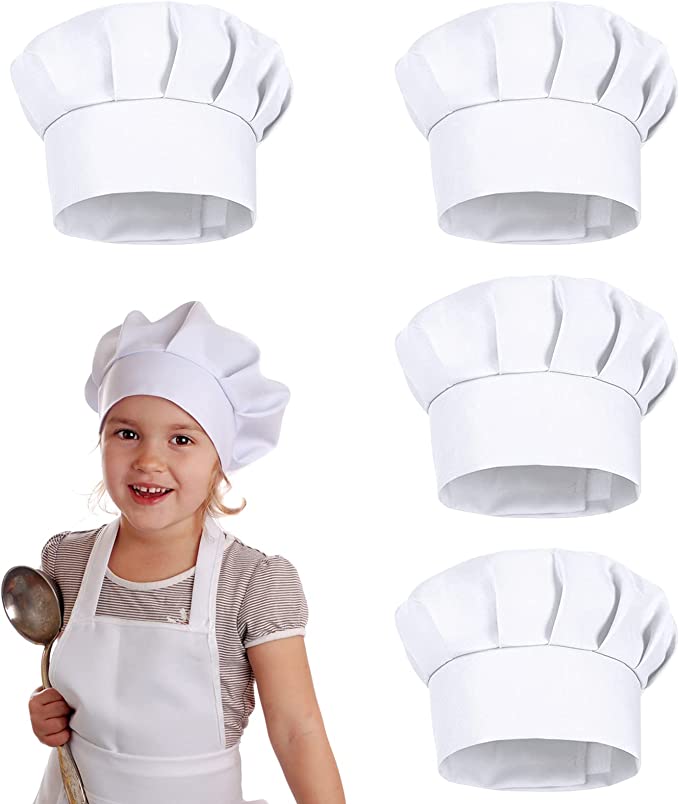Kids Outdoor Kitchen Accessories - หมวกปาร์ตี้สีขาว 4 ชิ้น หมวกเชฟเด็ก 21 ซม.