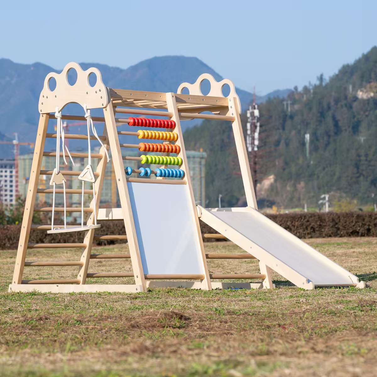 โครงไม้เนื้อแข็งขนาดใหญ่สำหรับ - Kids Outdoor Climbing Frame บทวิจารณ์และราคา